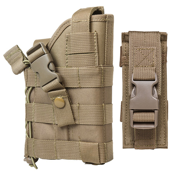 Tan Color Tactical MOLLE Pistol Holster + Magazine Pouch - Click Image to Close