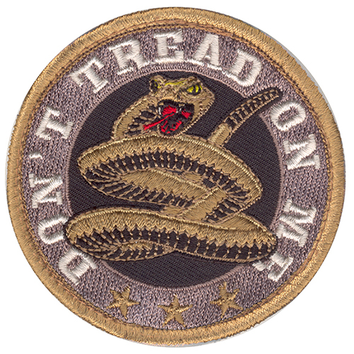 Don't Tread On Me Round Moral Patch Tan Hook and Loop Material - Click Image to Close