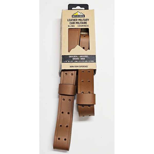 Butler Creek Dark Tan Leather Military Style 2 Point Rifle Sling - Click Image to Close